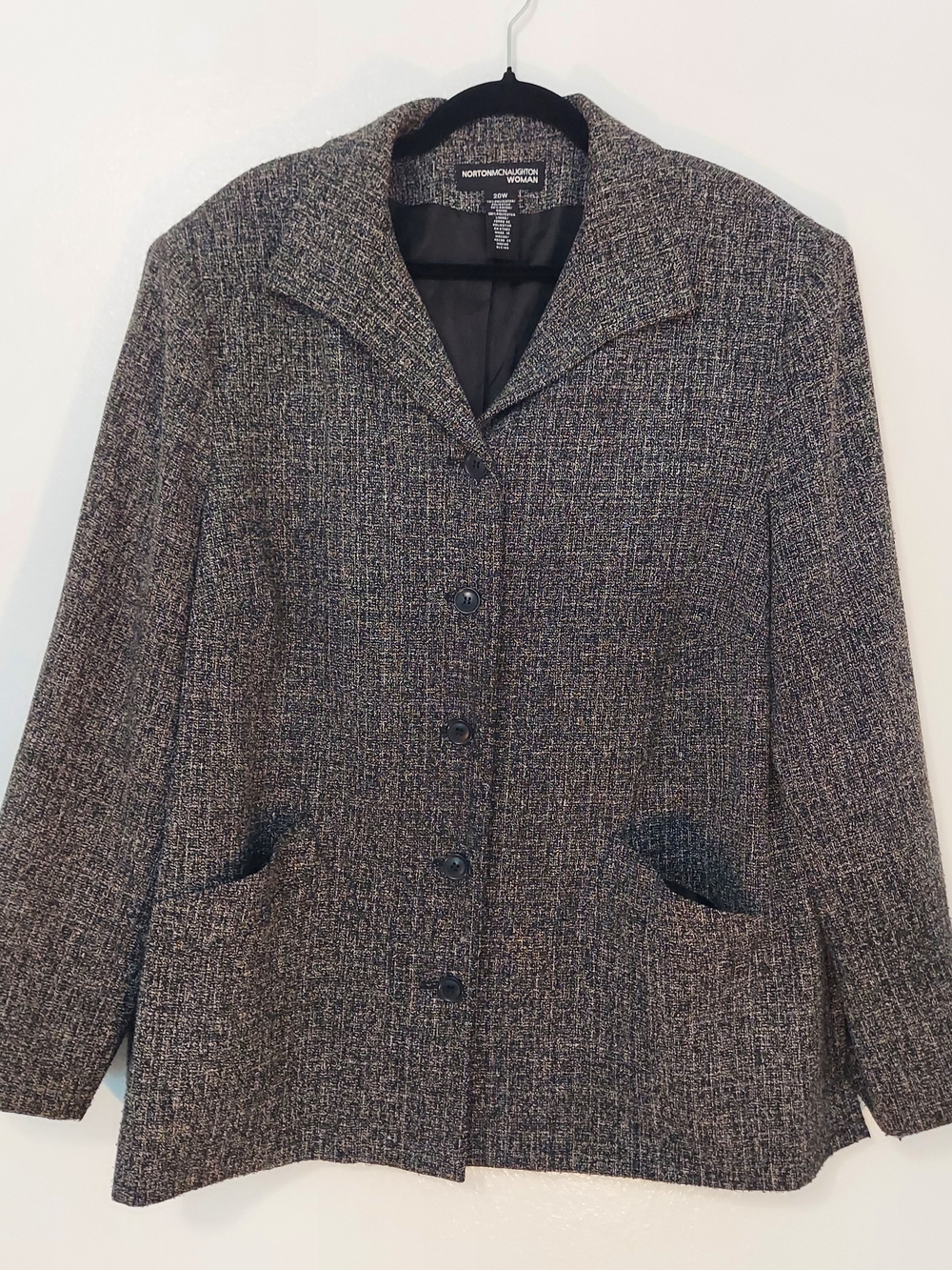 Norton McNaughton Women's Black And White Tweed 5 Button-Front Jacket Size 20W